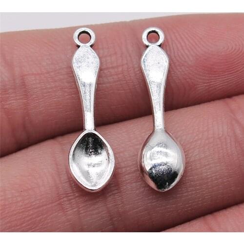 WYSIWYG 20pcs/lot Small Spoon Charms Pendant Diy Metal Jewelry Making Antique Silver Color 7x26mm