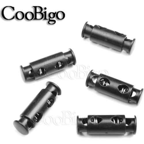 Toggle Clamp Cord Lock End Stopper Clip Clasp Sportswear Hats Shoelace Paracord Backpack Bag DIY Accessories Black Plastic 20pcs