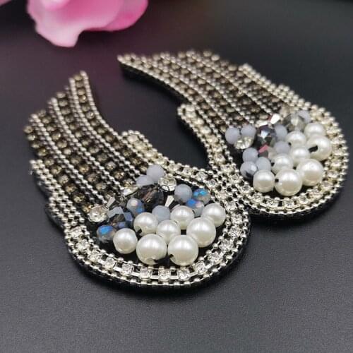Small beaded angel wings patch kawaii applique sew on diamond chain pearl rhinestone high quality accessories for clothing bags