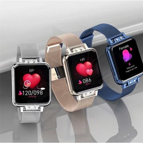 Alloy Stainless Steel Smart Watch Women Fashion Waterproof Ladies Smartwatch For Android IOS Heart Rate Blood Pressure Monitor