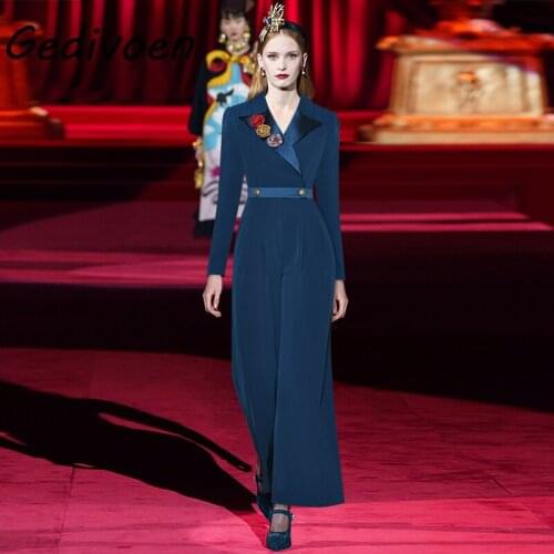 Gedivoen 2021 Runway Autumn High Street Jumpsuits Womens Three-dimensional Flowers Decoration Fashion Ladies Wide Leg Playsuit