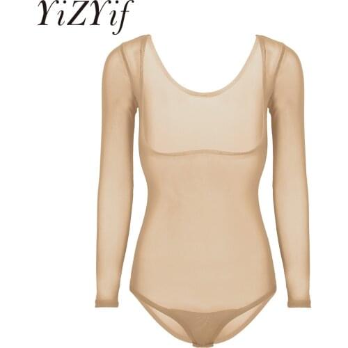 One Piece Leotard Mesh Chest Opened Top Long Sleeves Costume Accessories Women Bodysuit Bottoming Shirt Belly Dance Tops