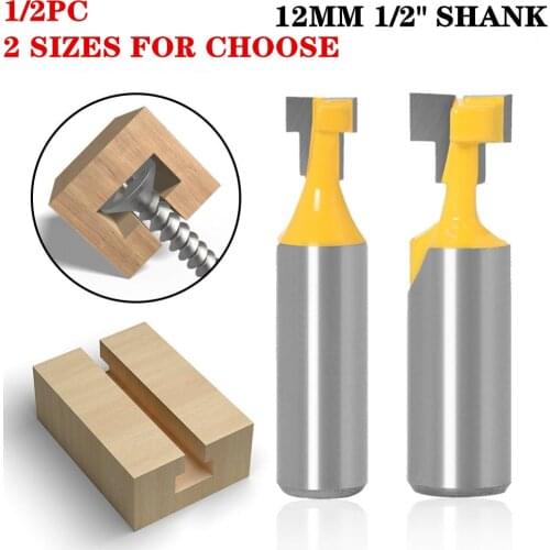 2pcs 1/2" Shank T-Slot Keyhole Cutter Wood Router Bit 12mm/12.7mm Shank Hex Bolt T-Track Slotting Milling Cutters For Wood