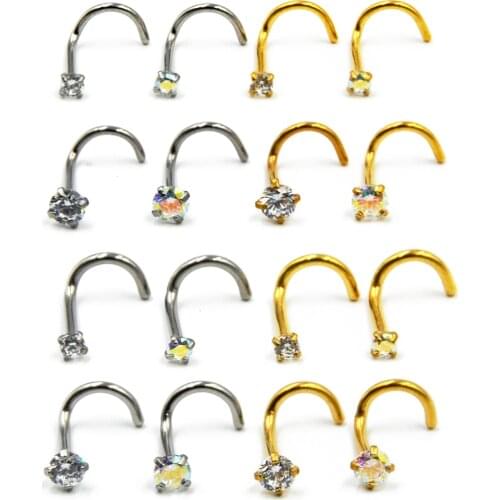 1Pc Stainless Steel Gold Anodized Prong Set Zircon Nose Screw Ring Piercing Stud Piercing Body Jewelry Retainers
