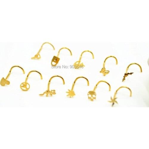 100pcs/lot Free Shipping Nose Rings mix logos Nostril Nose Ring Screw Studs Body Piercing Jewelry