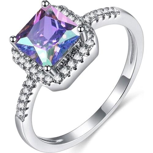 2019 New Fashion Design CZ Zirconia Big Square Sky Blue Stone silver Rings For Women Engagement Jewelry Gift