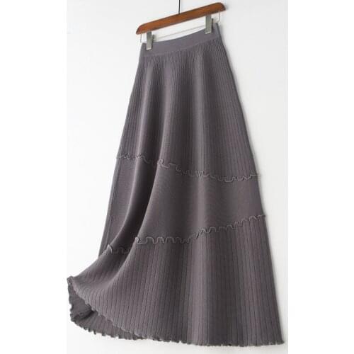 2020 High Waist Knitted Winter A-Line Long Chic Women Autumn Pleated Skirt Faldas Jupe Femme Saia