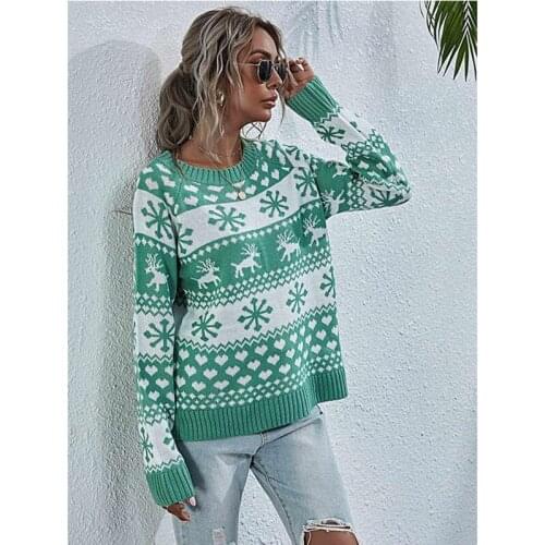 2021 Palenda Hot Sale Christmas Sweater O-neck Pullovers Oversized Female Knitted Top Outwear
