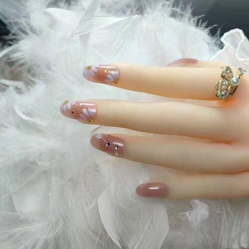 24pcs Glitter Flower Printed Nail Patch False Nails Full Cover Finished Artificial Nails With Design Women Nail DIY Decorations