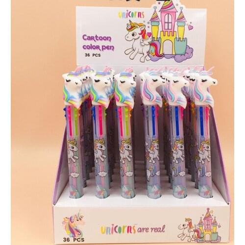 36 Pcs/lot Unicorn 3/6/10 Colors Ballpoint Pen Kawaii Cartoon Ball Pen for Kids Gift Cute Material Escolar School Supplies