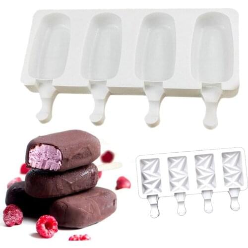 4 Grid Silicone Ice Cream Mold popsicle Molds DIY Homemade Dessert Freezer Fruit Juice Ice Maker Mould with wooden Sticks