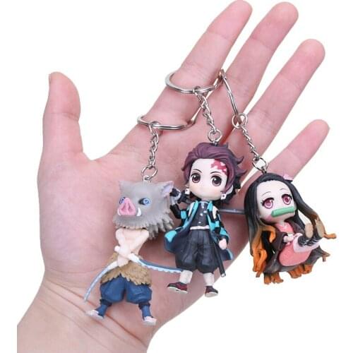 6PCS KeyChain Anime Demon Slayer Kimetsu Kamado Tanjirou Cosplay Pendant Keyring for Man Woman Key Chains C42A48