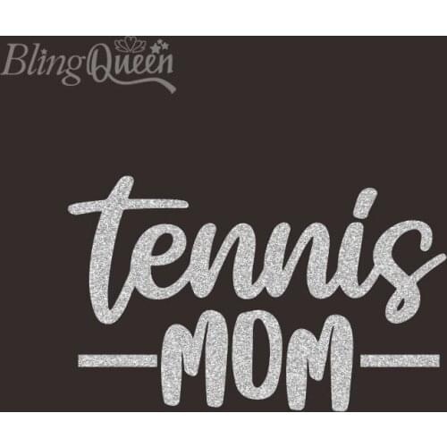 BlingQueen 12PCS/LOT Tennis Mom Iron on Heat Transfers Glitter Vinyl Stickers Patches for Clothing Washable Appliques
