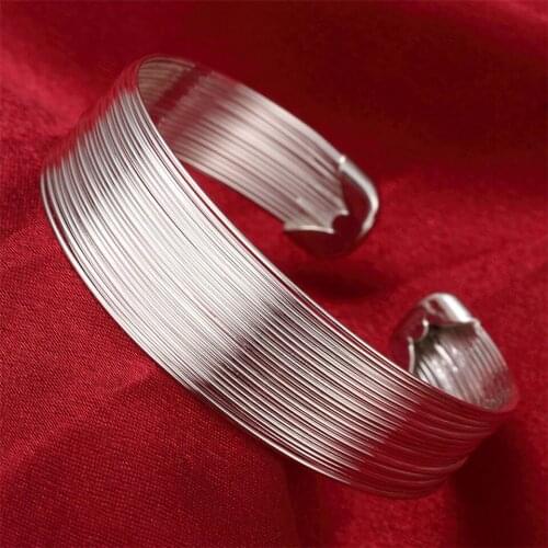 New Arrival 925 Silver Multi-Line Bangle Cuff Bracelet For Women Wedding Engagement Fashion Glamour Party Jewelry Birthday Pre