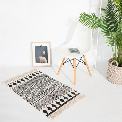 RAYUAN Morocco Style Blending Carpets Black and White Geometric Line Mat Fringed Tapestry Blanket Doormat Rug 60x90CM 60x130CM
