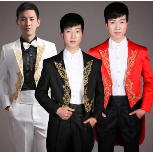 Black white red new arrival stage slim men tuxedo suit set with pants singer mens suits wedding groom formal dress suit + pant