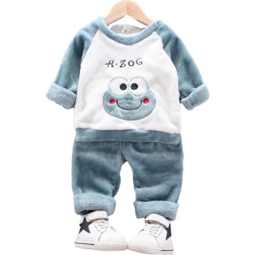 Childrens Casual Clothes Boys girls Pajamas Pjs Kids Winter Set Flannel Thick Long Sleeve Suit Velvet Boy Baby Homewear