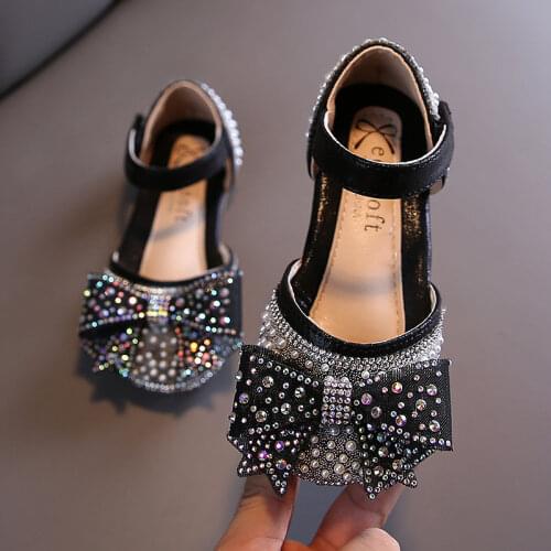 Girls Sequin Lace Bow Kids Shoes Girls Cute Pearl Princess Dance Single Casual Shoe 2020 New Childrens Party Wedding Shoes D721