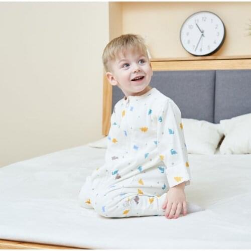 Childrens Leg-Split Sleeping Bag Cotton Summer Baby Anti-Kick Quilt Spring and Autumn Gauze Baby Sleeping Bag for Newborn Baby