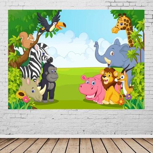 Photography Background Cartoon Animals Giraffe Zebra Children Fotografia Backgrounds Newborn party background for Photo Studio