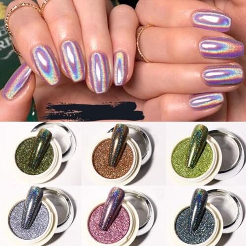 6 Colors Holographic Nail Powder Nail Powder Nail Pigment Powder for Salon Home Manicure Nail Art DIY Decoration