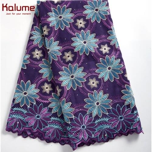 Kalume African Cotton Lace Fabric 5 Yards Nigerian Swiss Voile Fabrics Stones 2021 Embroidery For Diy Dress Sewing Wedding H2317
