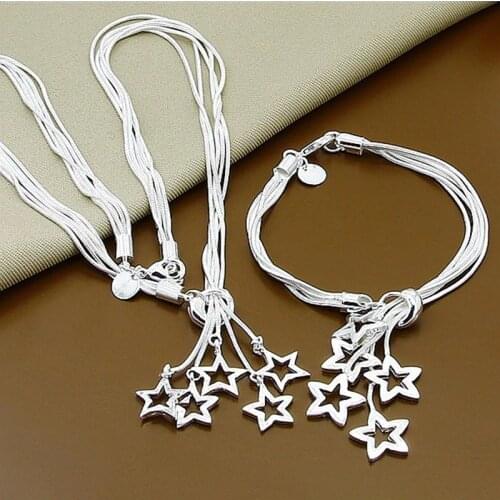 925 Sterling Silver Jewelry Set Hollow Five-Pointed Star Jewelry Sets For Women Silver Jewelry Gift