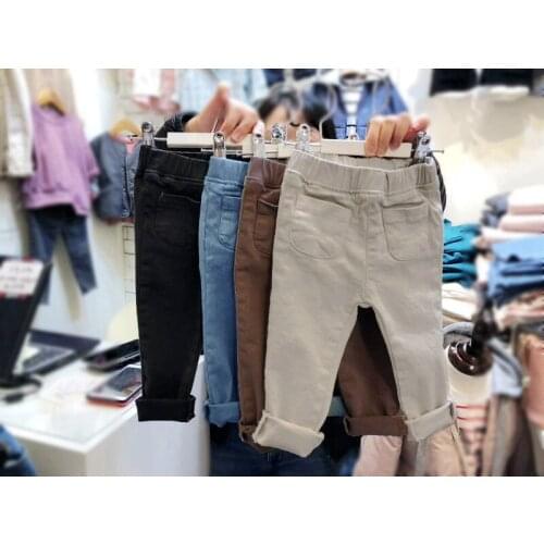Korean version of childrens clothing spring new childrens western style front pocket simple micro stretch casual pants