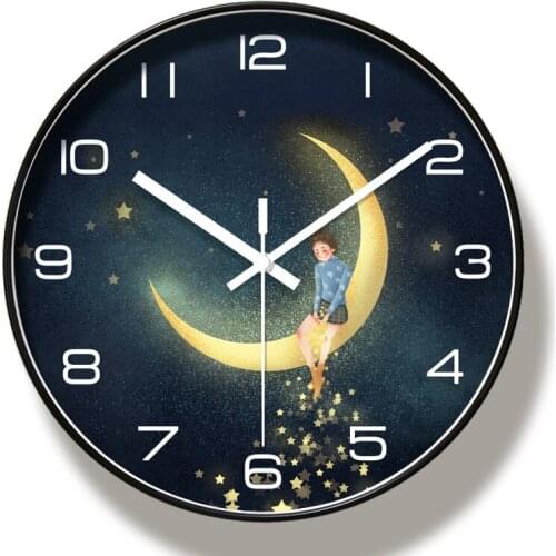 Round Creative Mute Modern Design Large Wall Clock Clocks for Home Kitchen Living Room Decor Battery Operated Silent