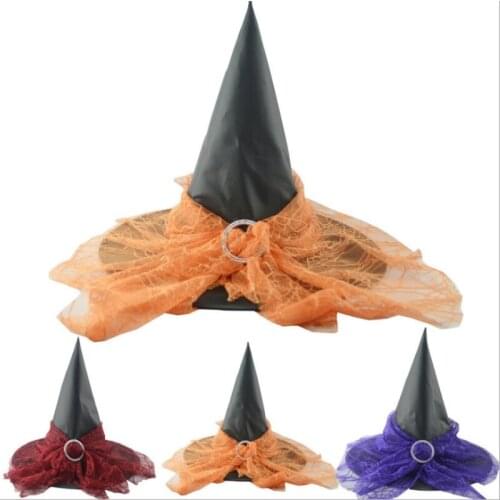 Lace Cosplay Stage Performance Unisex Party Halloween Witch Hat Stage Tools Fashion Halloween Hat Party Steeple Capcosplay