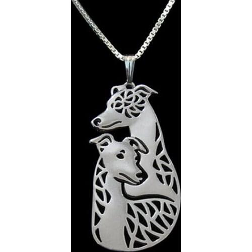 Summer fashion Whippet couple dog necklace cartoon Greyhound couple pendant jewelry golden colors plated 12PCS/lot