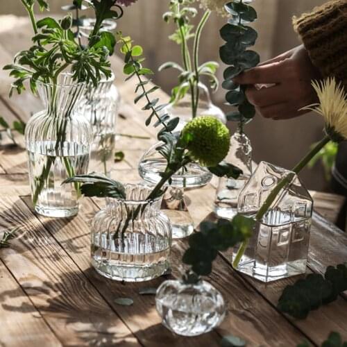 Small Glass Flower Vase Nordic Plant Vase Wedding Decor Centerpiece Table Ornaments Transparent Vases For Flowers