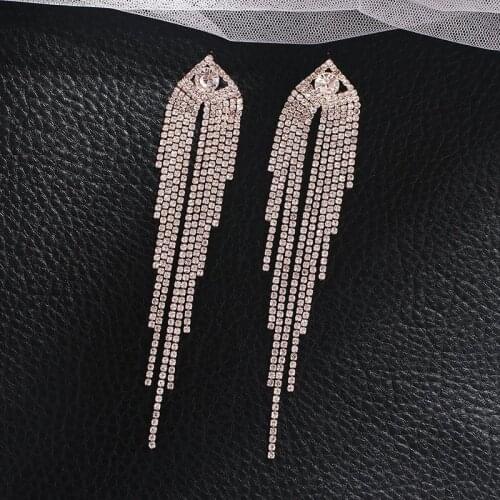 Fashion Long rhinestone Tassel Crystal Earrings for Women Bijoux Luxury Shiny crystal Dangle Earrings Jewelry Gifts E716