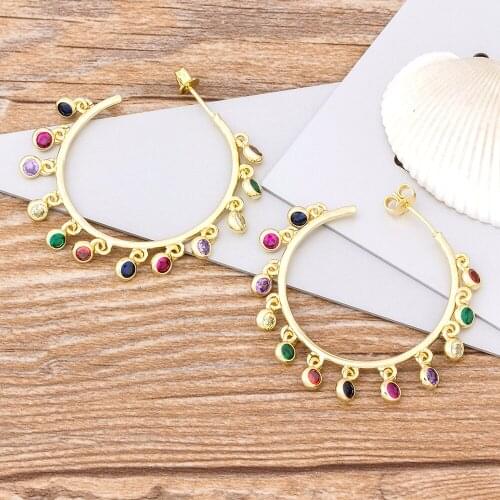Fashion Statement Earrings Big Round Rhinestone Earrings Hanging Dangle Earrings Rainbow Drop Earring Modern Jewelry For Women
