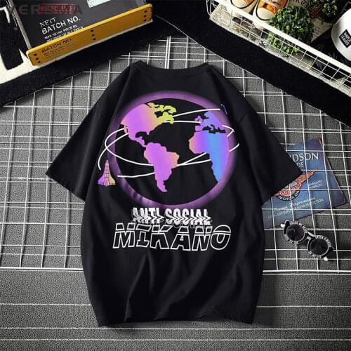 VERSMA Japanese Vintage Wold Map Reflective Print T-shirts Men Hip Hop Streetwear Short Sleeve Cotton Tshirts Male Dropshipping