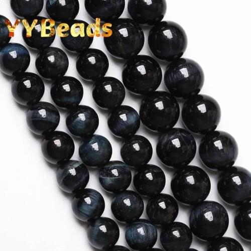 5A Natural Dark Blue Tiger Eye Beads Round Loose Beads For Jewelry Making DIY Bracelet Necklace Accessories 15" 4 6 8 10 12 14mm