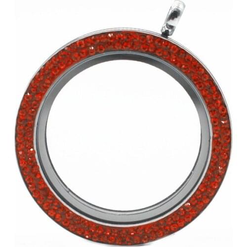 Newest 3pcs 34mm Big Size Silver Stainless Steel Floating Locket Pendant Magnetic Open With Red Crystal Glass Memory Lockets