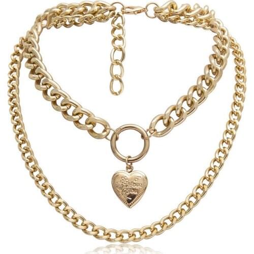 Gothic Punk Heavy Multi layer Chain Necklace for Women Cute Open Heart Pendant Necklace Statement Collares Jewelry Accessories