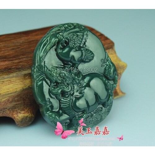 Wonderful bottle Green Jade Jadeite Pendant Amulet Necklace Lucky Dragon Crane With String