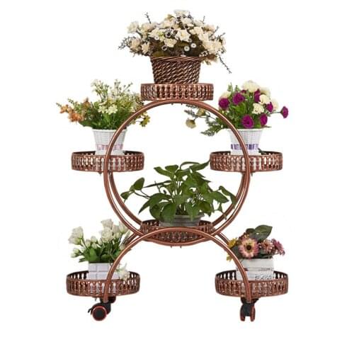 Flower shelf shelf iron art multi-layer floor type flower pot rack with wheel living room balcony flower rack