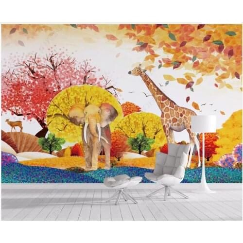 Custom photo wallpaper for walls 3 d murals European style hand drawn landscape cartoon animal tree background wall paper mural