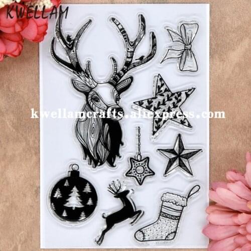 CHRISTMAS Deer Ball Star Ribbon Scrapbook DIY photo cards rubber stamp clear stamp transparent stamp 10x15cm KW8070219
