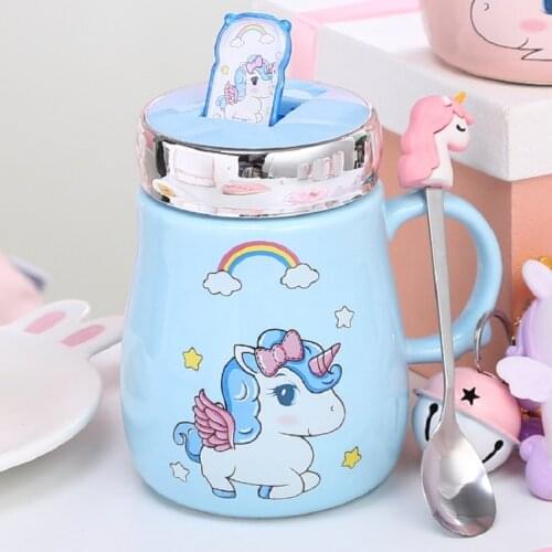 Cute Unicorn Ceramic Mug Creative Glass Large Capacity Milk Cup Couple Present Coffee Cup With Lid And Spoon