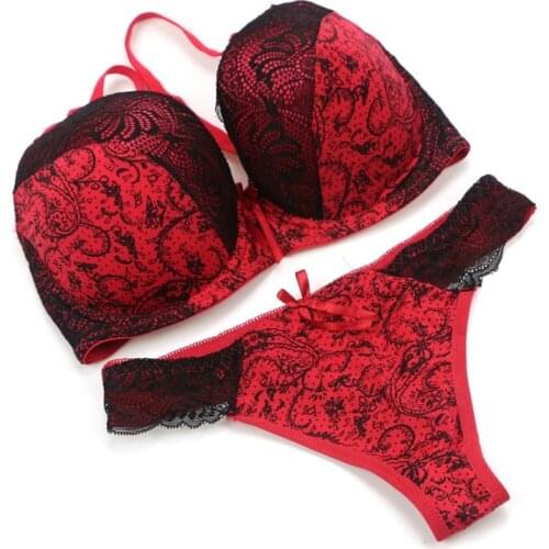 Sexy Lace Bra Briefs Set For Women Push Up Bras Plus Size Brassiere Lingerie Bralette B C D E Cup Breathable G-string Underwear