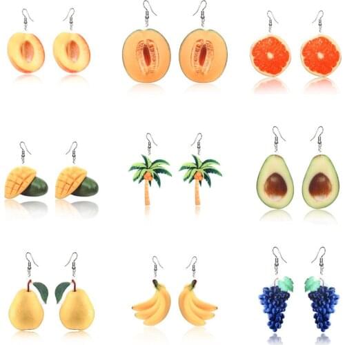 Kawaii Fruit Arylic Earring For Women Fashion Bohemian Lovely Punk Watermelon Orange Ornament Girl Jewelry
