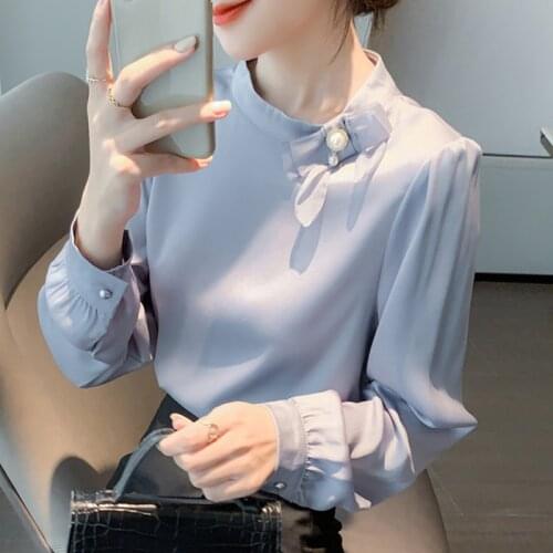 Chiffon OL shirt 2021 new fashion long sleeve bow chiffon women tops korean spring casual clothing chiffon blouse