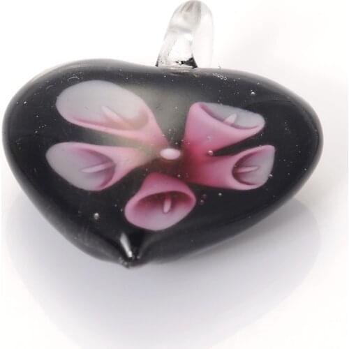 2PCS 43*36*14 MM Glass Chamilia Beads Big Heart Shape With Flower Inside Glass Lampwork Pendant For Diy Necklace Jewelry Making