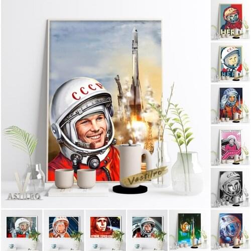 Yuri Gagarin Space Heroes Commemorate Gift Poster Spaceman Cartoon Portrait Canvas Painting Astronaut Art Prints Home Room Decor