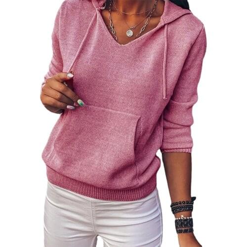 Women Soild Hooded Drawstring Pocket Sweater Casual Sweatshirts Loose Thin Long-sleeved Hooded