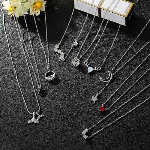 Bohemian Heart Deer Pendant Necklaces for Women Vintage Crystal Turkish Eye Moon Star Coin Necklace Choker Statement Jewelry